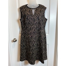 Tommy Hilfiger Womens Dress Black Gold Metallic Paisley Large L Evening Cocktail