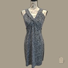 Ann Taylor LOFT Petite 10P Sleeveless Dress Black White V-Neck Tie Back Midi