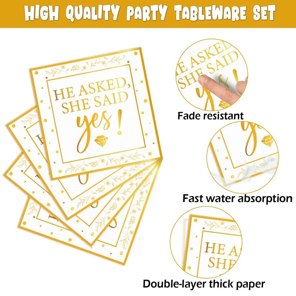 Juego de vajilla comprometida oro blanco decoraciones fiesta feliz compromiso 100 piezas Sh... Foto 3 de 4