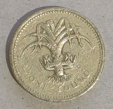 1990 UK £1 Round One Pound Coin Welsh Leek Circulated