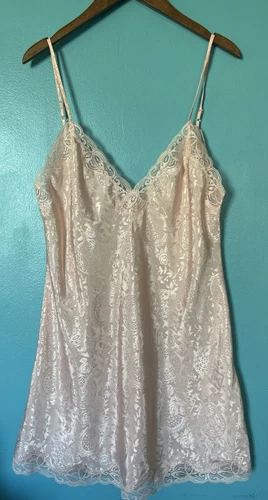 UNDERCOVER Camicia da notte vintage Victoria’s Secret abito slip etichetta oro L s pelle pizzo nylon