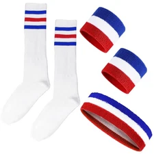 5 Pieces Sweatbands Set and Striped Socks 80s Sweatbands 90s Costume Wrist Sw...