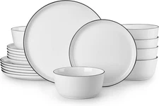 MALACASA 18 Pieces Gourmet 18 Piece (Service for 6), White (Black Rim) 