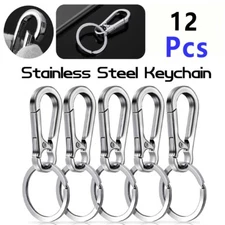 12PCS Keychain Key Ring Carabiner Clip Keyring Chain Fob Holder Silver Metal