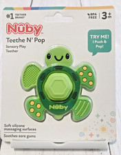 Nuby Teethe N Pop Sensory Play Teether Green Turtle Soft Silicone for Babies New