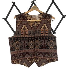 Vtg Western Vest Womens Large Aztec Tapestry South Western Button Austin Harris