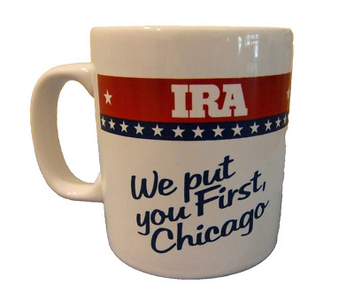 Vtg First Chicago Bank Kilncraft England Cup Mug We put you First, Chicago IRA