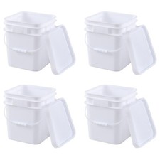 4-Pack 3 Gallon Square Food Grade Plastic Bucket Pail with Sealed Lid and Handle