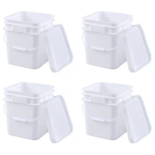 4-Pack 3 Gallon Square Food Grade Plastic Bucket Pail with Sealed Lid and Handle