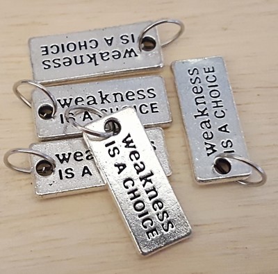 5P LOT WEAKNESS IS A CHOICE Dog Tag Charms Fitness Workout Motivational Pendants