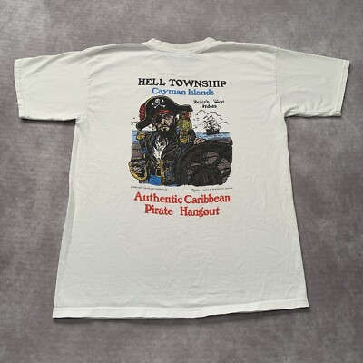 Vintage 90s The Hell Activewear Shirt Size M Cayman Islands Pirate West Indies