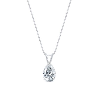 IGI E/VVS 4 kt Birne Lab gezüchtet Diamant Anhänger Halskette massiv 14 K Weißgold 16 Zoll