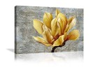 Urttiiyy Yellow Grey Flower Wall Art Abstract Gray Background Print on Canvas...