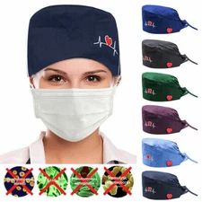 Surgical Cap Doctor Nurse Cotton Bouffant Caps Adjustable Head Cover Hat Cotton&