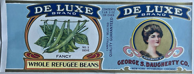 GEORGE S, DAUGHERTY De Luxe Whole Refugee Beans UNUSED Veggie Can Label 4F