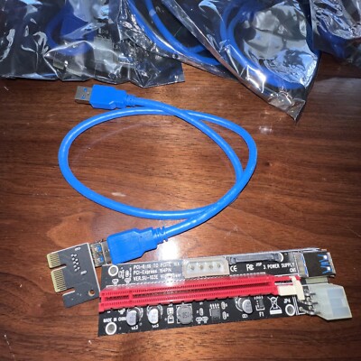 Lot Of 12 PCI-E 1x to 16x Powered USB3.0 GPU Riser Extender Adapter Card Board