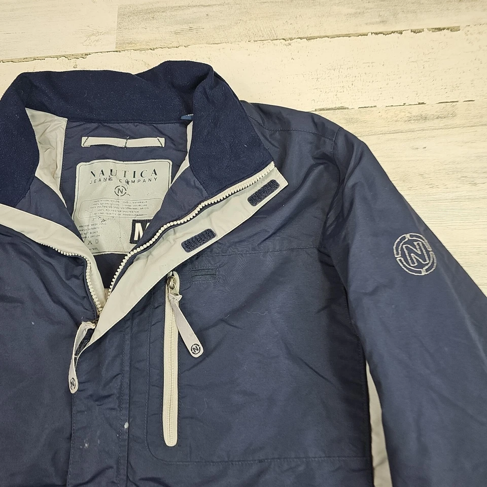 Chaqueta de esquí de invierno Nautica Jeans Co para hombre mediana azul plateada con cremallera Foto 3 de 4