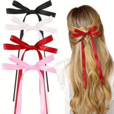 4 Stück schwarz weiß pink und rot Streamer Schleife auf Federclip neuester Trend 