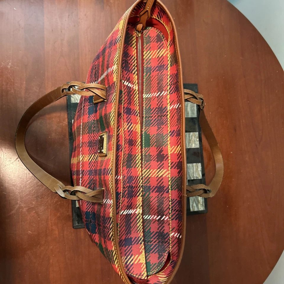 *Dooney & Bourke*A cuadros rojos* Bolso de mano Shopper con asa trenzada 18321R S189 Foto 3 de 4