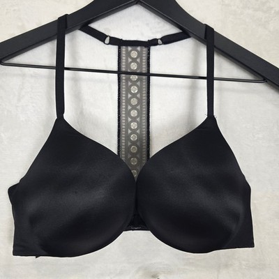Victoria's Secret So Obsessed Push Up Bra 34C Black Grommet T-Back Front Close