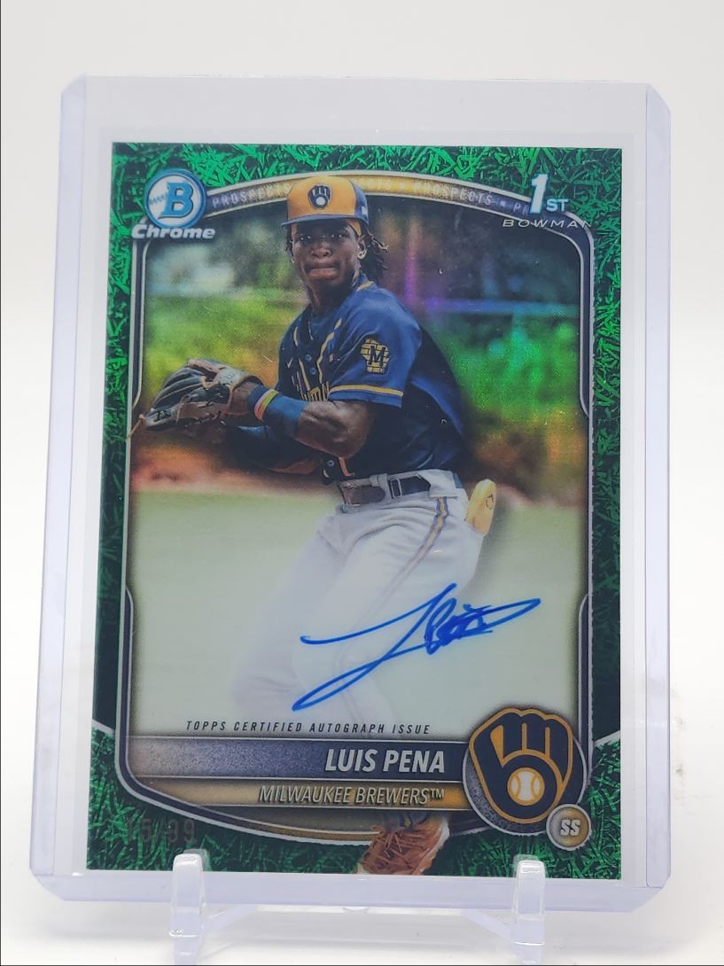 LUIS PENA 2025 BOWMAN CHROME 1ST GREEN GRASS BREWERS AUTO /99 Q3646