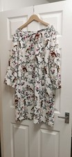 Kaleidoscope white floral bird print shift dress - size 18