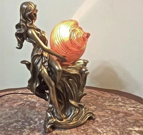 Dama con caracola Acento Lámpara Estatuilla Bronce Vida Decoración Foto 3 de 4