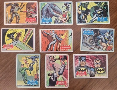 1966 TOPPS BATMAN BLUE BAT& RED BAT 9 CARD LOT. GREAT VARIETY! - Photo 1/2