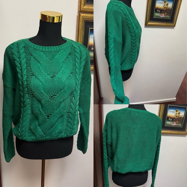 Oxford 💜💜💜 Green Sweater Top  Size 10 Or M  Cable Knit