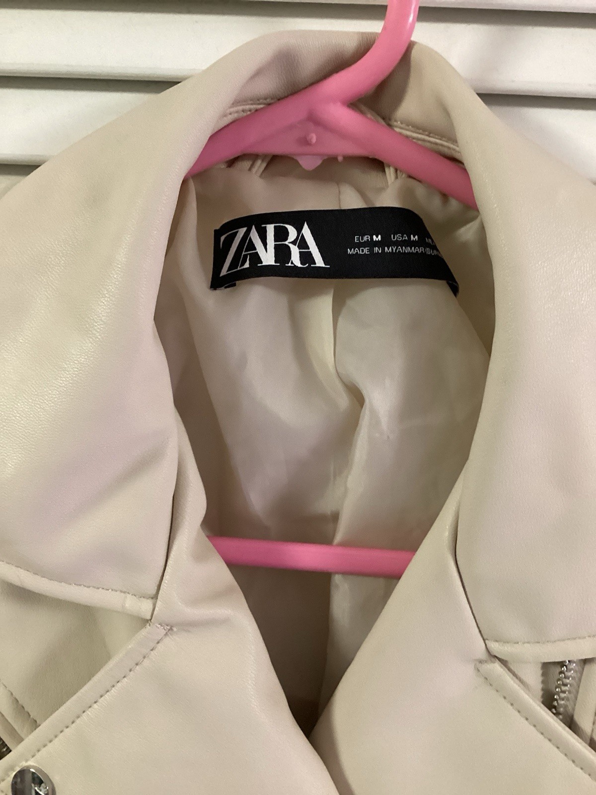 ZARA BASIC Beige Biker Jacket Collared Zipper Bel… - image 2