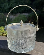Iittala Raindrop Textured Glass Ice Bucket W/ Silver Plated Lid