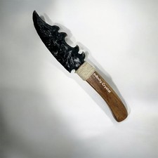 "Cuchillo de obsidiana negro hecho a mano de 10"" | Mango de madera decoración de daga tribal primitiva"