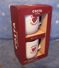 Two Costa Coffee Ceramic Cups & Hot Chocolate Sachets Gift Set - Expires 08/2026