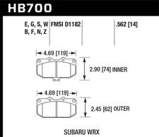 Fits Hawk 06-07 Subaru Impreza Wrx Dtc-60 Front Race Brake Pads - Hb700g.562 Fits Hawk 06-07 Subaru Impreza Wrx Dtc-60 Front Race Brake Pads - Hb700g.562