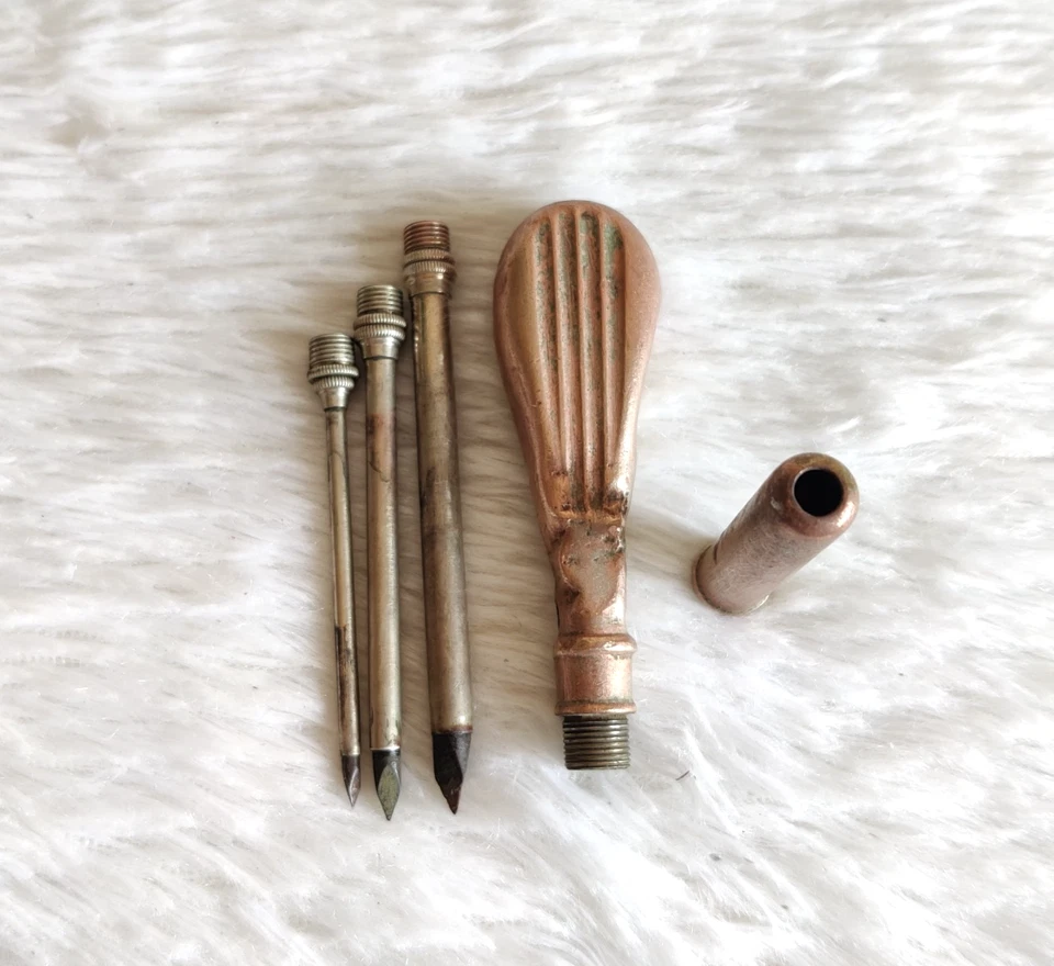 Ottone Vintage Intercambiabili Scribe Set Attrezzi Segno Punteruolo Con 3 Punte - Immagine 3 di 4