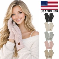 C.C Women's Winter Warm Classic Solid Color Cable Knit Cuff Winter Gloves