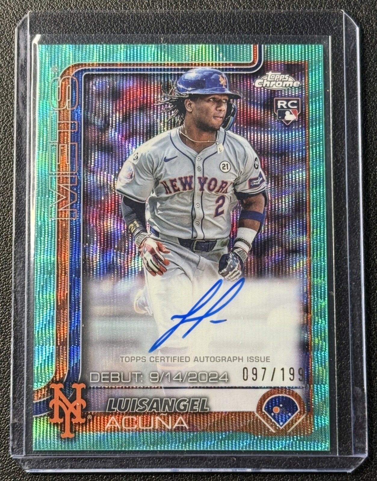 LUISANGEL ACUNA 2025 TOPPS CHROME ROOKIE DEBUT AUTO AQUA WAVE REFRACTOR 97/199