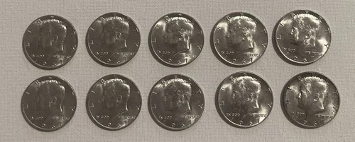 TEN 1967 KENNEDY HALF DOLLARS 40% SILVER UNCIRCULATED NINE BU Possible SMS