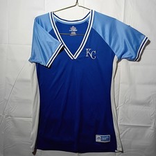 XL Vintage Kansas City Royals XL Majestic Cool Base Women's V-Neck Jersey Blue