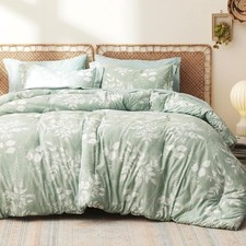 7 Piece Queen Size Reversible Comforter Set Floral Sage Green Bedding Set Sheets