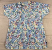 Unbranded Floral Blue Red Womens XL VNeck Short Sleeve Medical Uniform Scrub Top