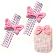 Homean Cute Car Seat Belt Shoulder Pads With Armrest Cover Set Pink Bow Pink