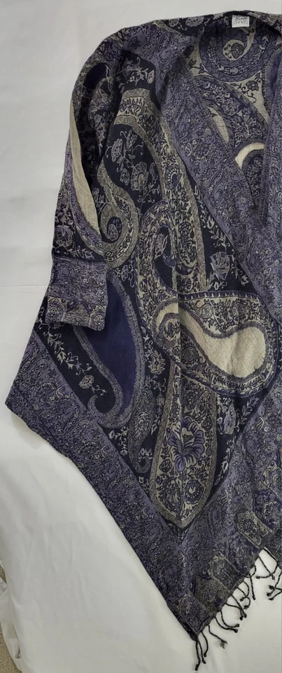 Suéter envolvente de perejil y salvia para mujer azul patrón de cachemira talla pequeña 100 % lana Foto 3 de 4