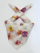 WOMEN HANDKERCHIEF YSL ART FLORAL Pink White Watercolor COTTON POCKET SQUARE 19”