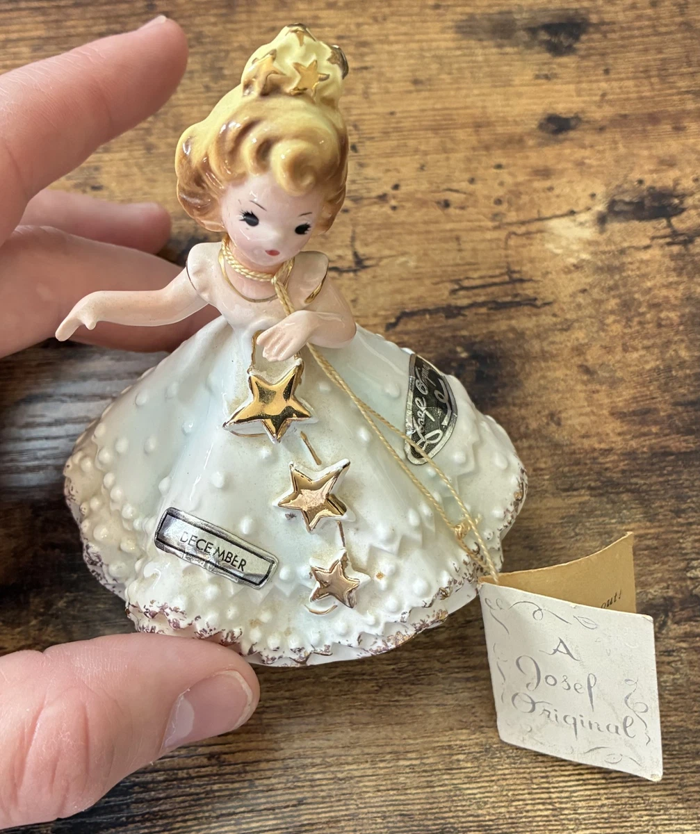 Vintage Josef Originals December Girl - White Dress Gold Stars - Tags - Japan