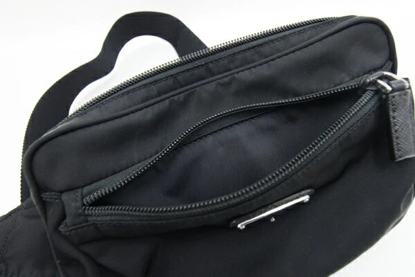Prada 2VL977 Black Nylon Leather Crossbody Waist Bag Used