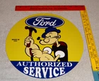 VINTAGE FORD SERVICE W/ POPEYE THE SAILOR MAN 12" ENAMEL METAL GASOLINE OIL SIGN