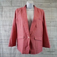 J Crew Womens Unstructured Blazer Sz 10 Red Single Button Cotton Linen Blend