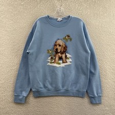 Y2K Vintage Sweatshirt Sweater Medium Blue Golden Retriever Puppy Dog Crewneck