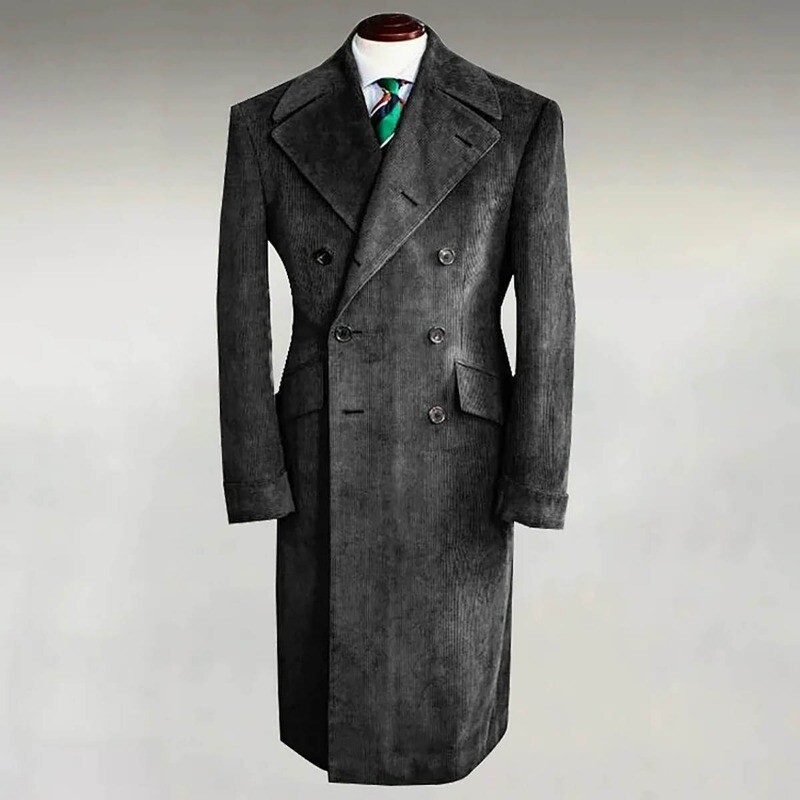Men's Winter Corduroy Coat Big Wing Collar Double Breasted